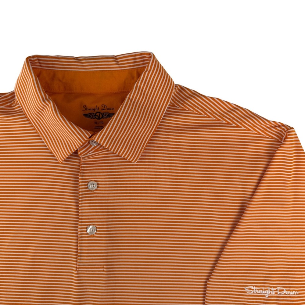 Straight Down Golf Polo Mens XL Orange White Striped Short Sleeve Performance‎